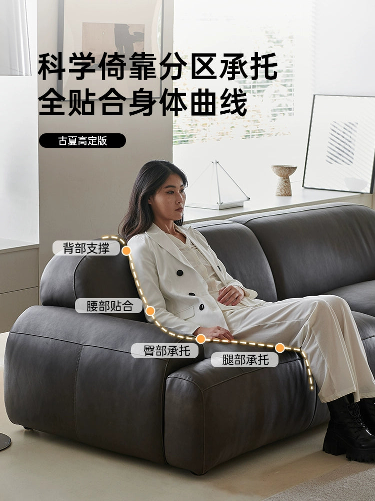 Medieval Bread Sofa Retro Oil Wax Leather Old Living Room Small Apartment Designer Straight Row Lazy Three-person Sofa