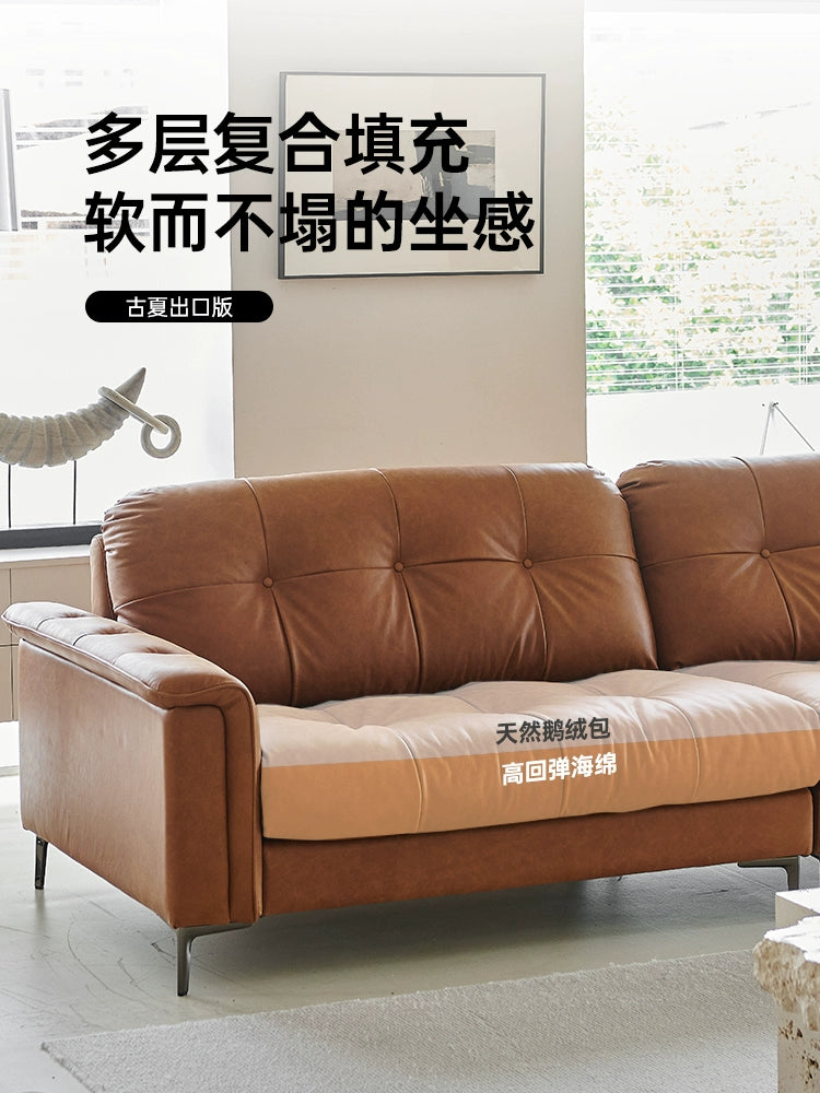 Medieval Nebula Sofa Minimalist Living Room Sofa Small Apartment Straight Row French Retro Three-person Leather Sofa