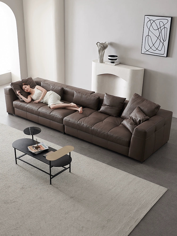 Italian Light Luxury Blaze Sofa Modern High-end Villa Living Room Size Apartment Leather Sofa Straight Combination