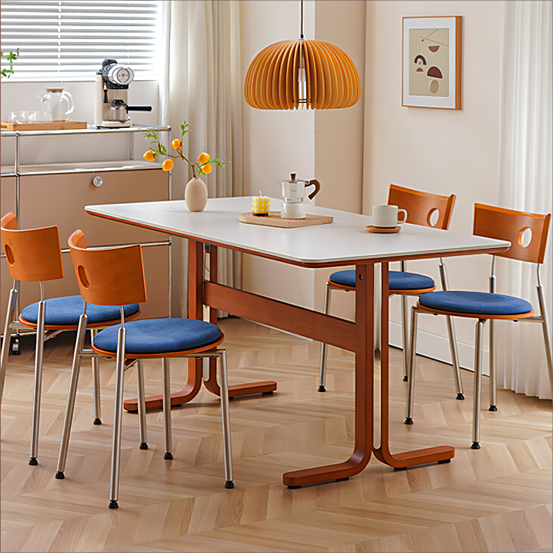 Esstisch aus massivem Holz, Steinplatte, mittelalterlicher nordischer Esstisch, moderner, schlichter quadratischer Tisch für den Haushalt, leichter Luxus und fortschrittlich 