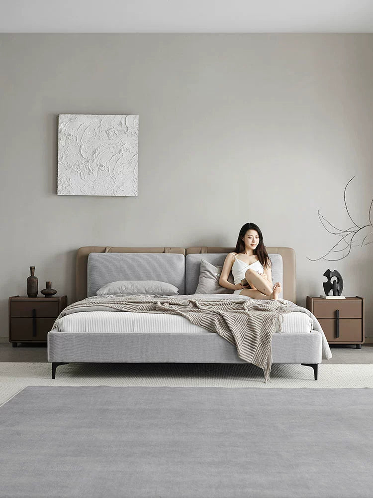 Minimalist Tatlin Double Bed Modern Minimalist Master Bedroom Light Luxury Soft Bag Wedding Bed High-end Designer Cotton and Linen Fabric Bed