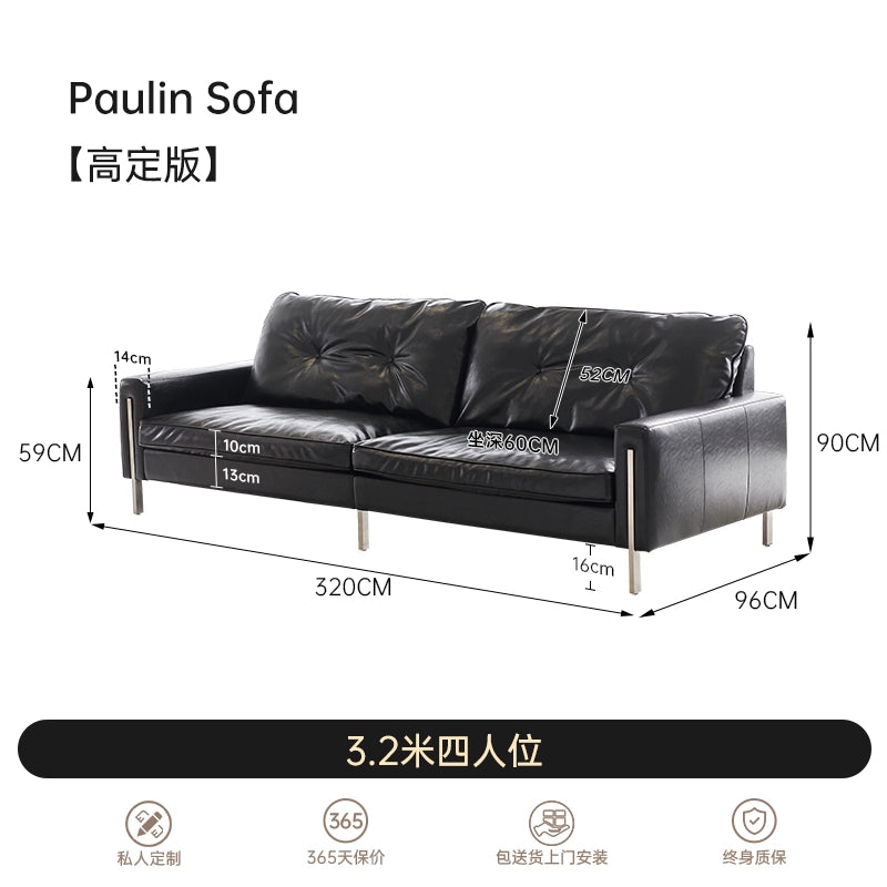 Medieval Bauhaus Bolin Sofa Minimalist Leather Sofa Straight Row Small Apartment Designer Black Retro Sofa