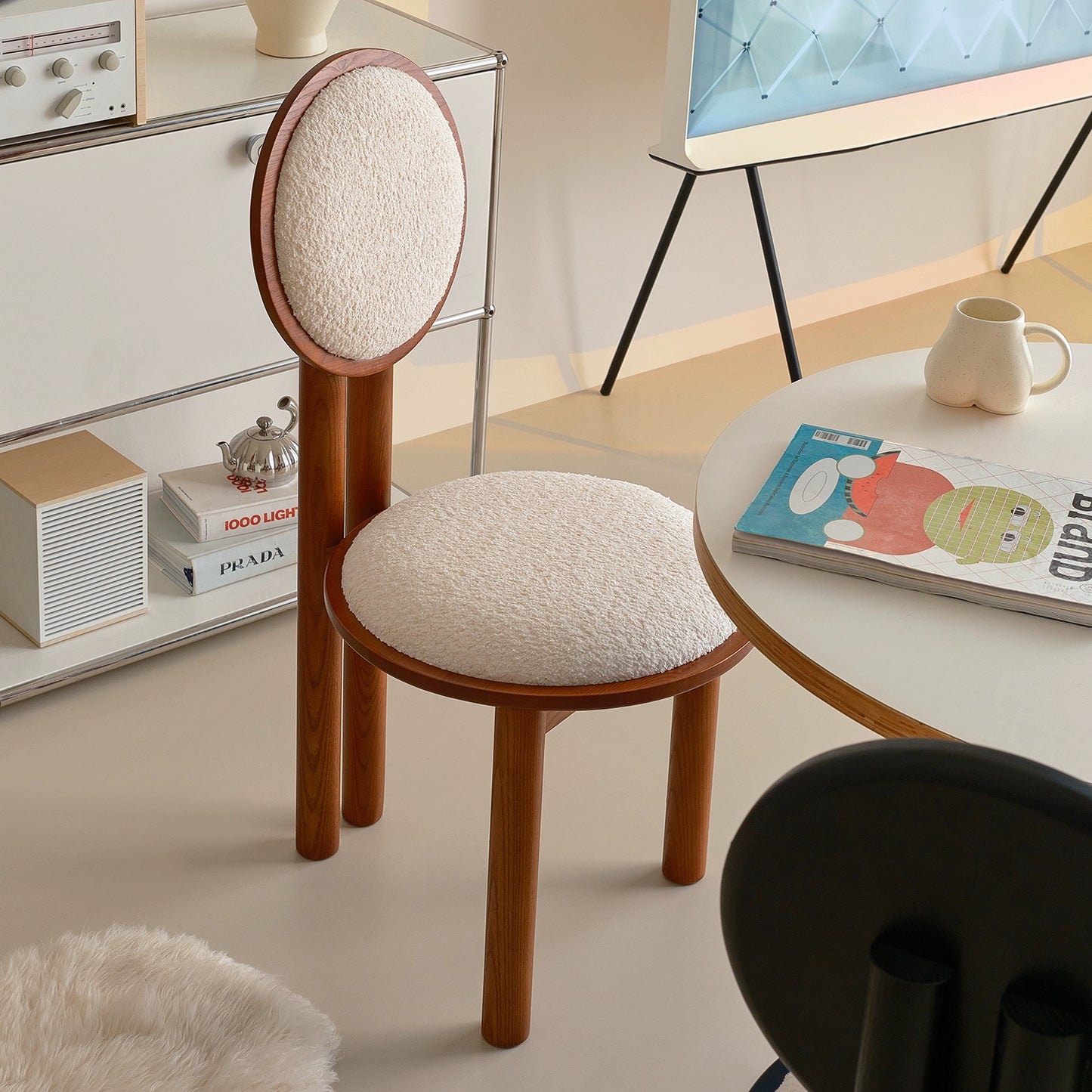 Ohrringstuhl Französischer Retro-Esszimmerstuhl aus massivem Holz, Designer-Künstlerstuhl, Home Soft Bag Dressing Hocker 