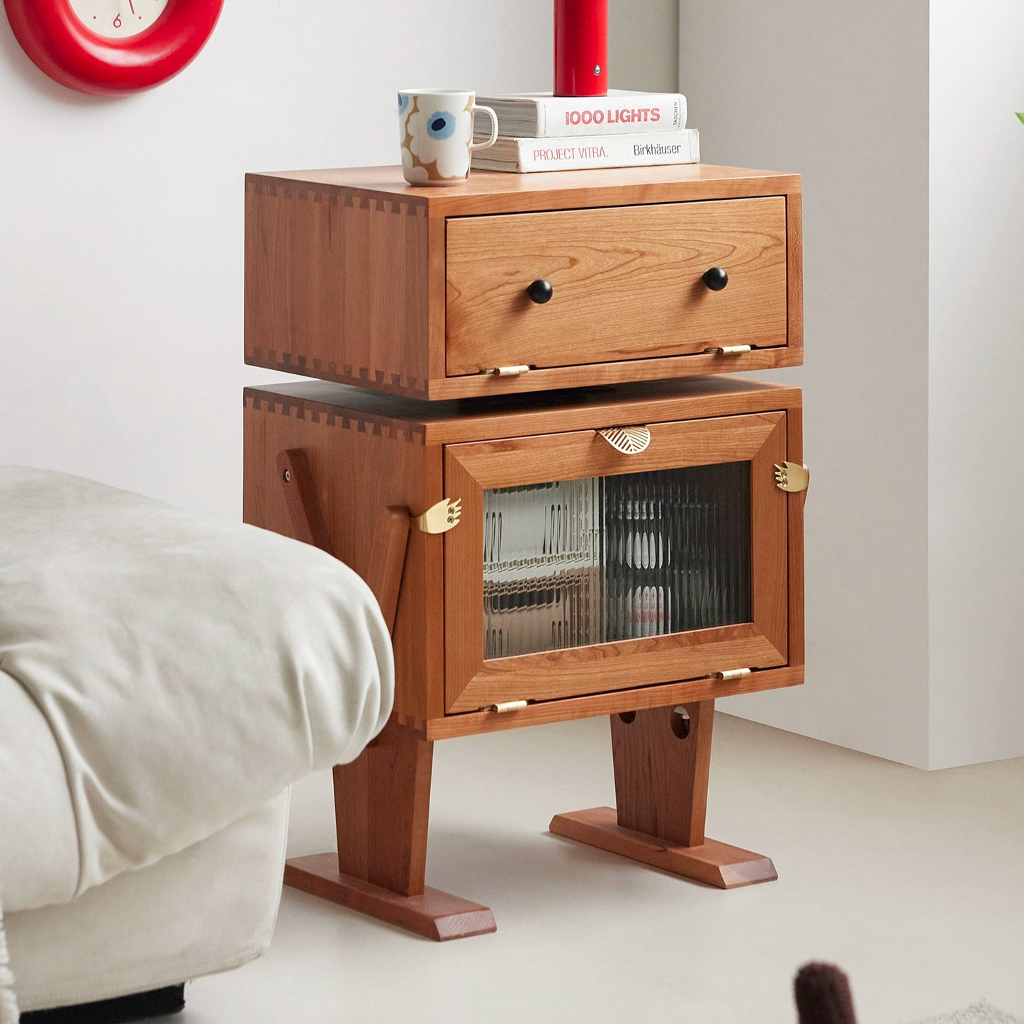 Roboter-Seitenschrank, kreativer Schlafzimmer-Nachttisch, Kinder-Sofa-Schließfach aus Massivholz, leichte Luxus-Internet-Berühmtheit 