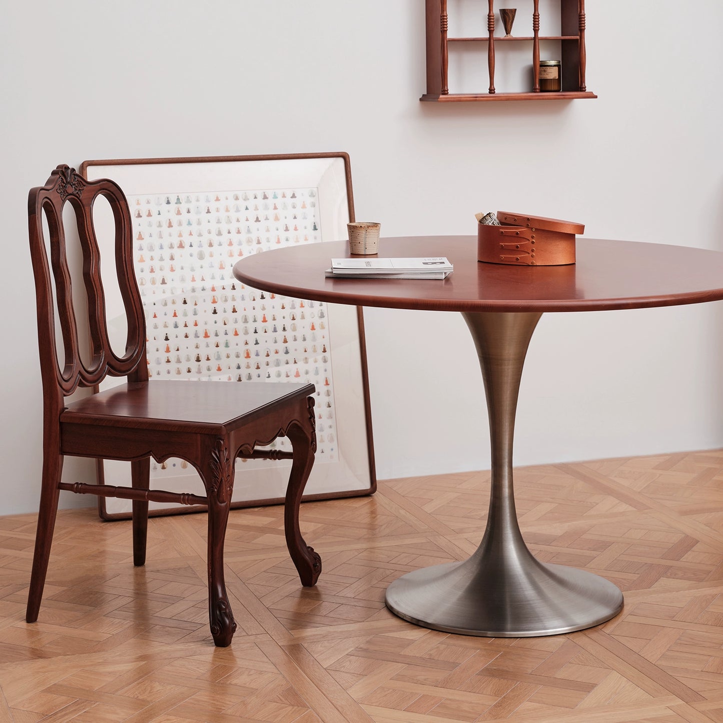 Nordic Retro Esstisch Haushalt High-End Massivholz Runder Tisch Mittelalter Designer Tulpentisch Wabi Sandy Wind 