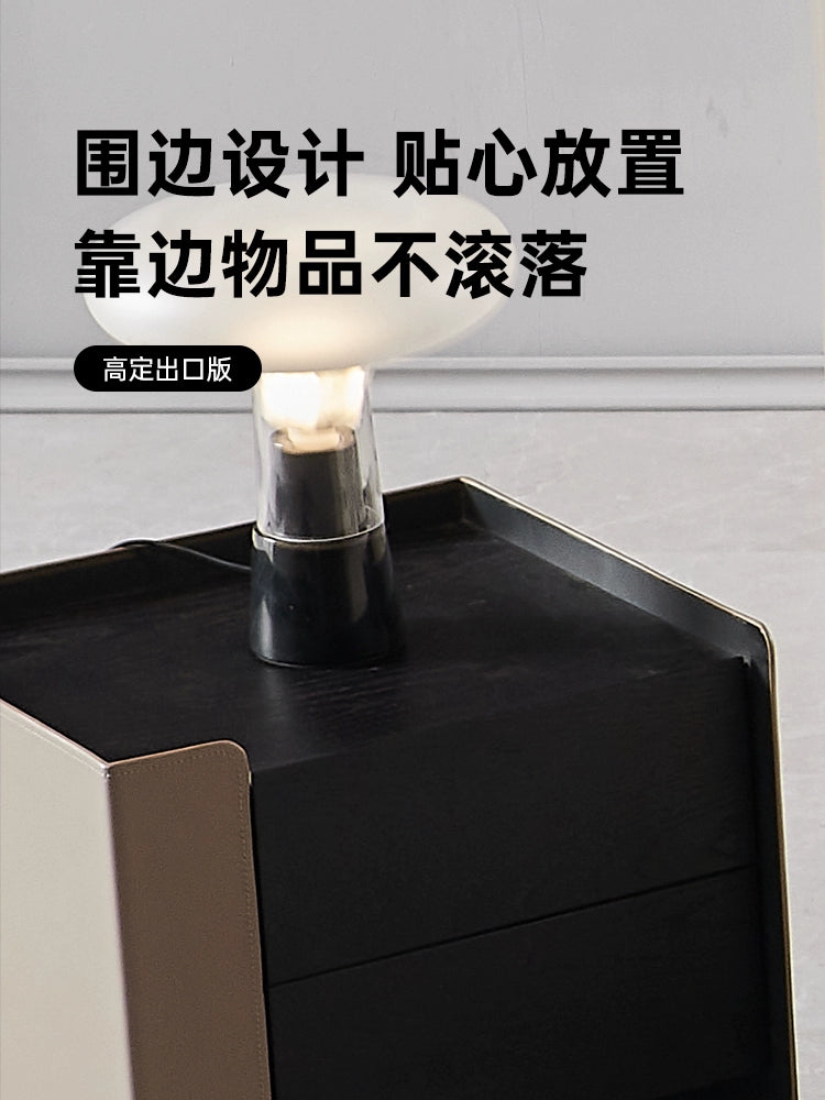Modern Light Luxury Saddle Leather Bedside Table High-end Bedroom Bedside Table Italian Minimalist Smoky Color Storage Locker