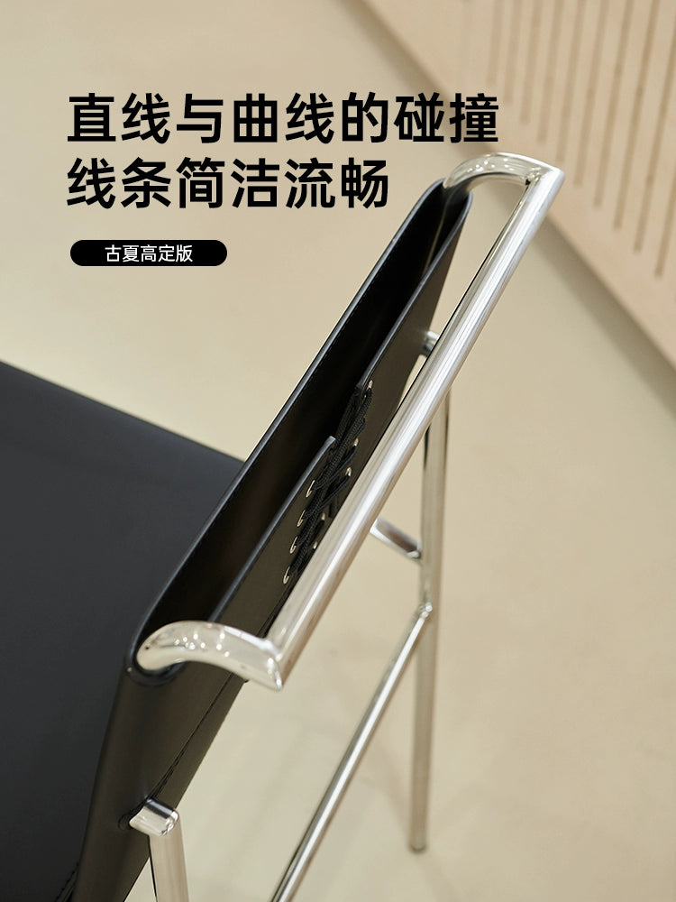 Minimalist Rockburun Chair Medieval Bauhaus Designer Dining Chair Saddle Leather Stainless Steel Chair Creative Makeup Chair