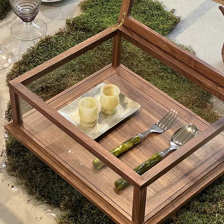 Schreibtisch-Aufbewahrungsbox aus Massivholz, Vitrine für Schmuck, mittelgroß, antik, leicht, luxuriös, Dessert-/Kuchenvitrine 