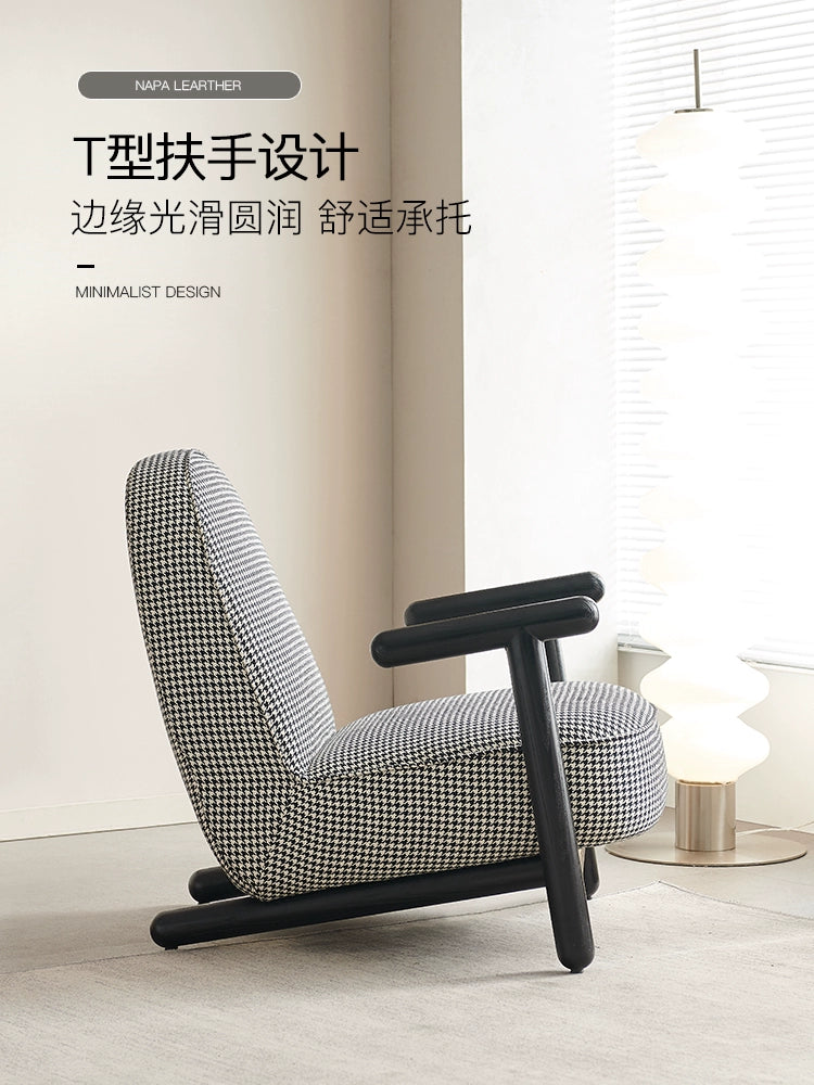 Nordic Modern Single Sofa Thousand Bird Grid Single Chair Living Room Balcony Solid Wood Negotiation Chair Designer Furniture Leisure Chair