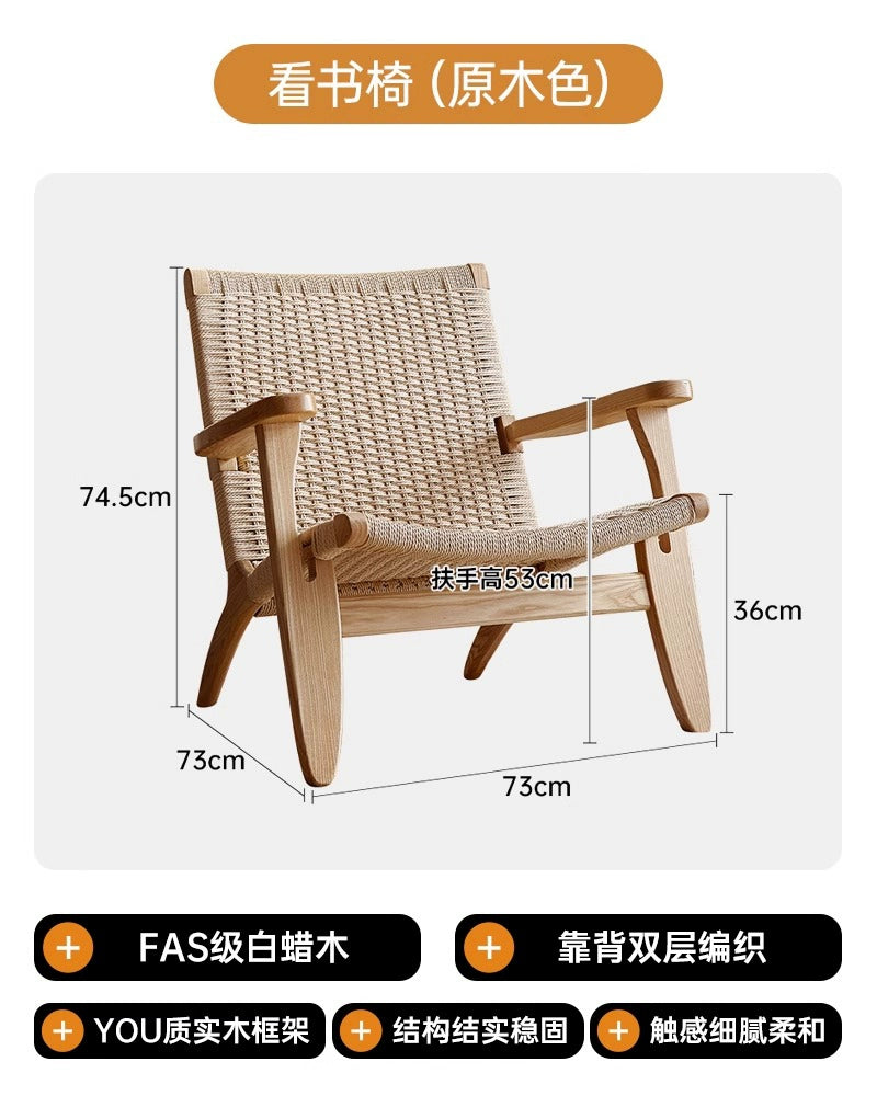 Rattan Sofa Stuhl Nordic Freizeit Stuhl Massivholz Zurück Stuhl Balkon Mittelalterlichen Log Wabi-sabi Wind 