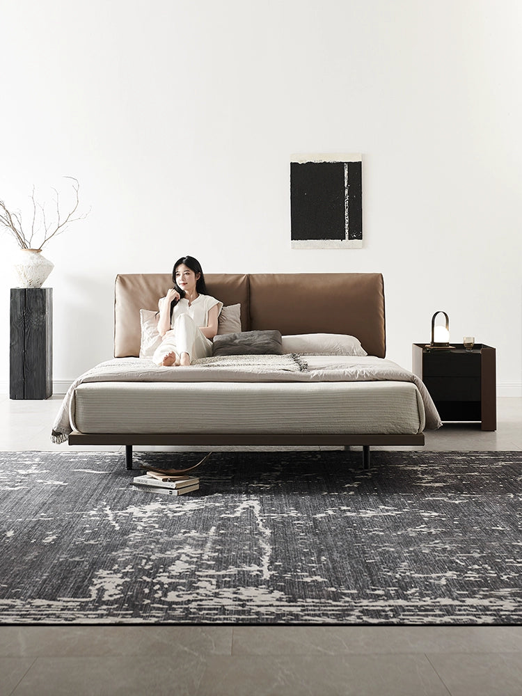 Italian Minimalist Elephant Ear Bed First Layer Cowhide Modern Minimalist Master Bedroom Flush Edge Wedding Bed Soft Bag Double Suspended Bed