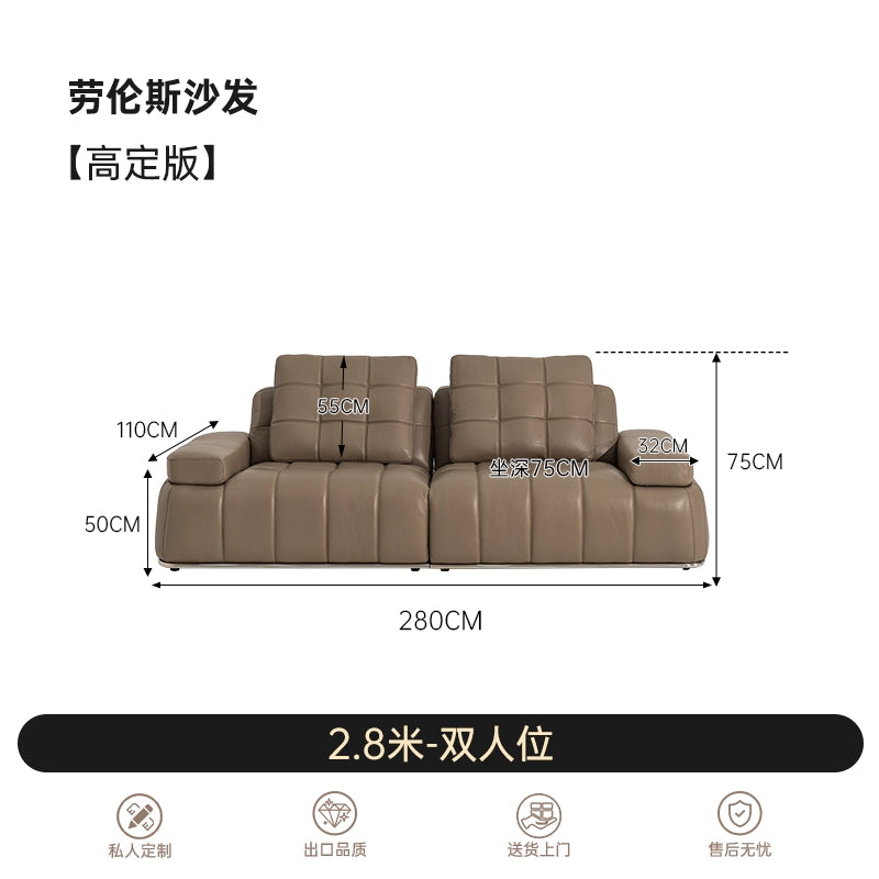 Italian Light Luxury 2025 New Lawrence Sofa Large Flat Living Room Minimalist Leather Straight Row High Backrest Sofa
