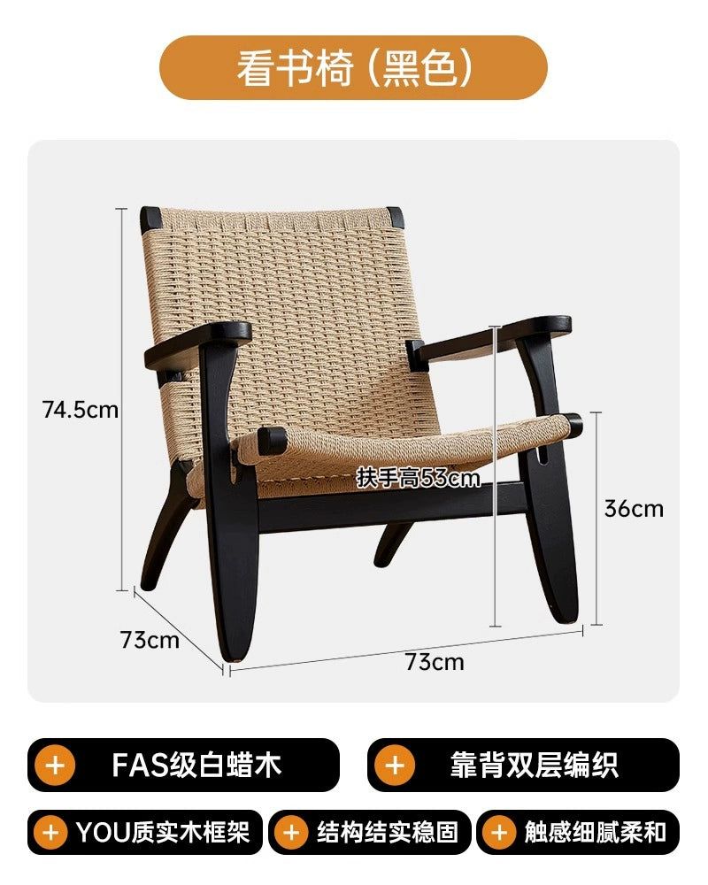 Rattan Sofa Stuhl Nordic Freizeit Stuhl Massivholz Zurück Stuhl Balkon Mittelalterlichen Log Wabi-sabi Wind 