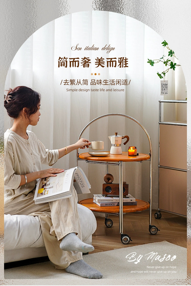 Klappbarer Couchtisch, beweglicher mittelalterlicher Sofa-Seitentisch, paar Massivholzwagen, kleine Wohnung, Nachttisch-Rack 