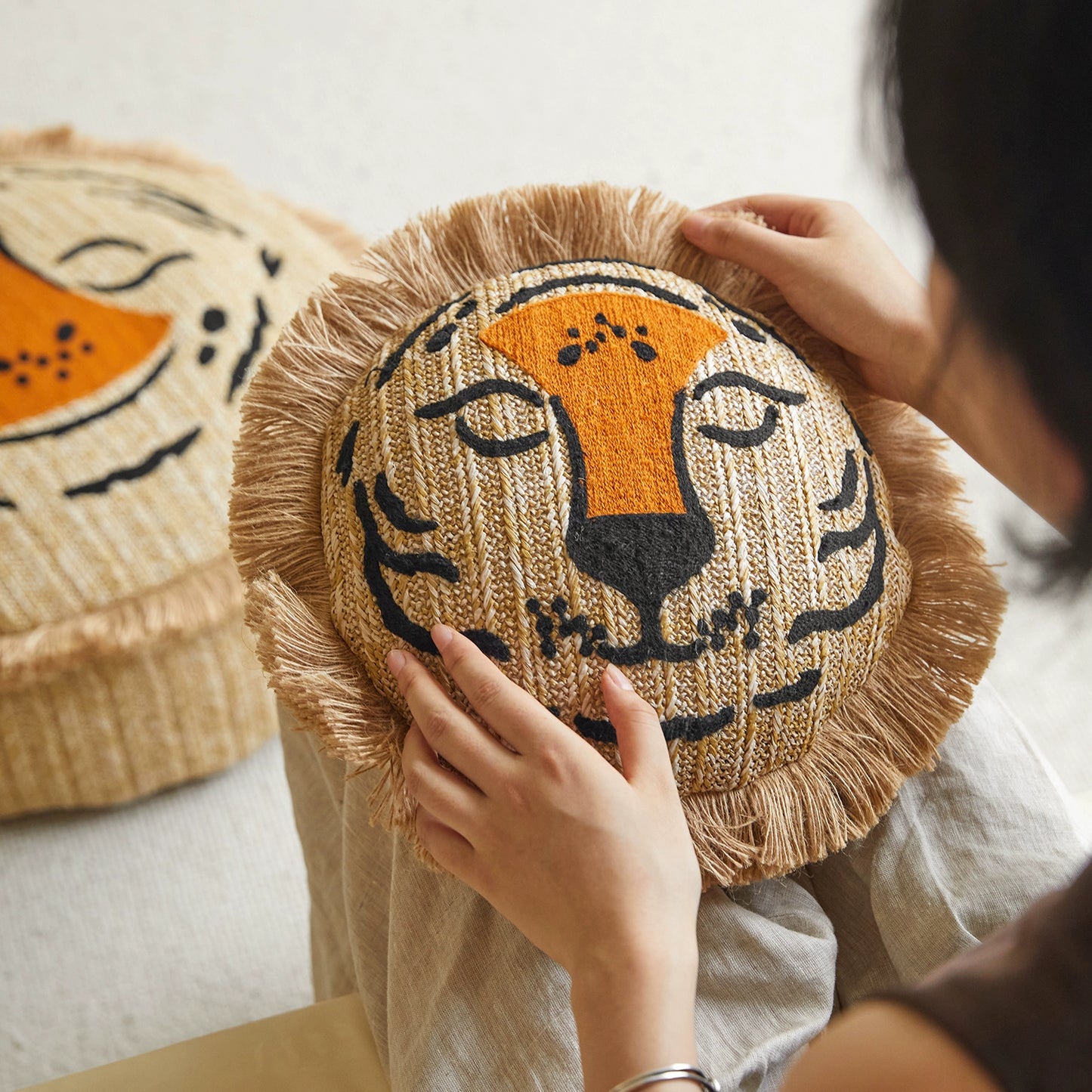 Löwe Wurfkissen Handgewebt Bestickt Sitz Pier Marokko Abnehmbares Futon Sitzkissen Teppich Pedal 