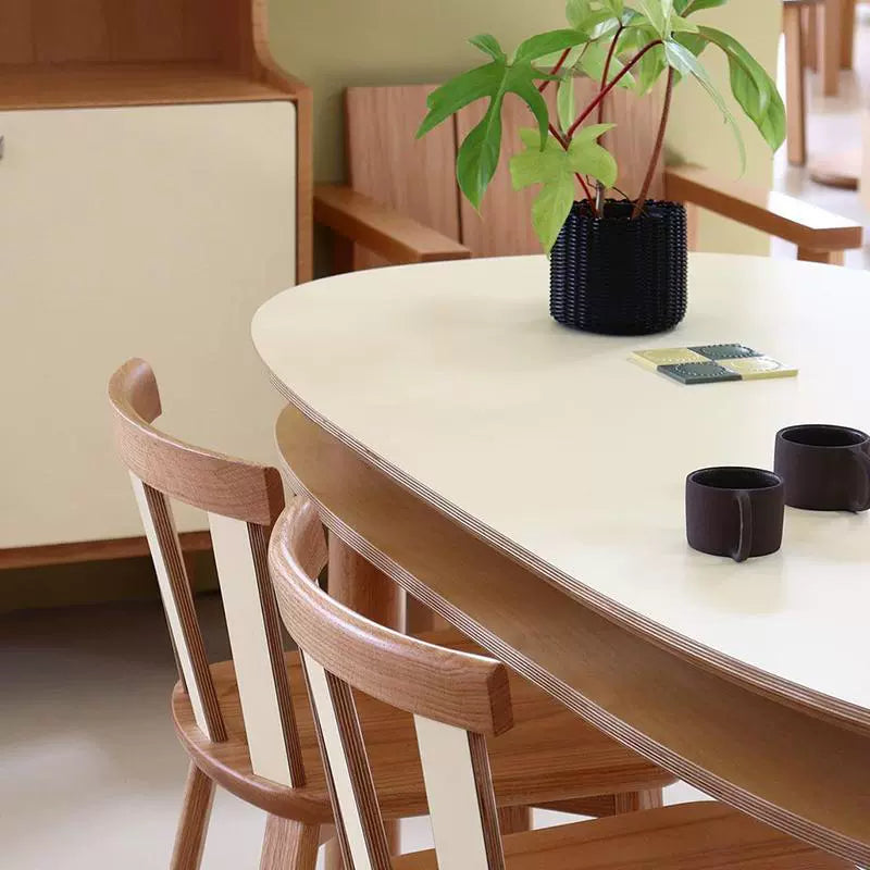 Mittelalterlicher Esstisch aus Massivholz Kreativer Designer Doppelschichtiger ovaler Schreibtisch Nordic Ocean Board Schreibtisch 