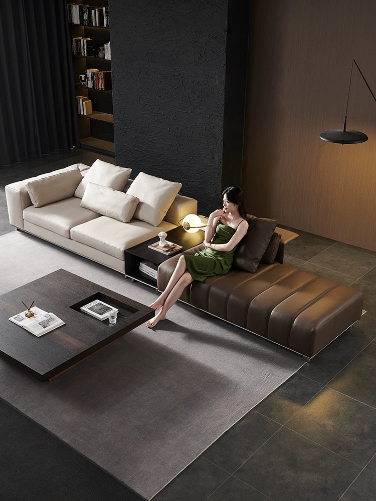 Designer Light Luxury First-layer Cowhide Splicing Corner Combination Italian Minimalist Piano Keys Villa Model Room Sofa