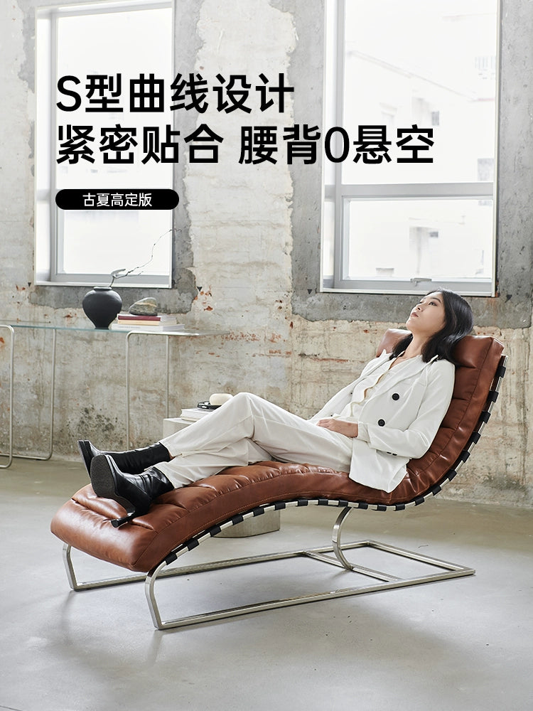 Oviedo Chaise Recliner Medieval Designer Oil Wax Leather Living Room Balcony Lunch Break Lazy Lounge Chair