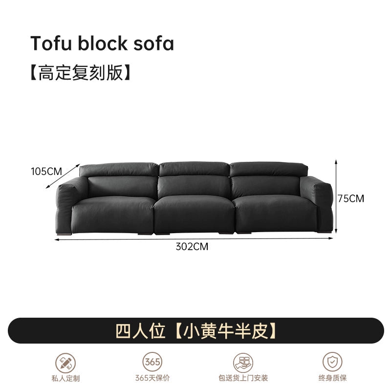 Home Furnishing Italian Straight Row Three-person Minimalist Leather Sofa Nordic Simple Modern First-layer Cowhide Sofa