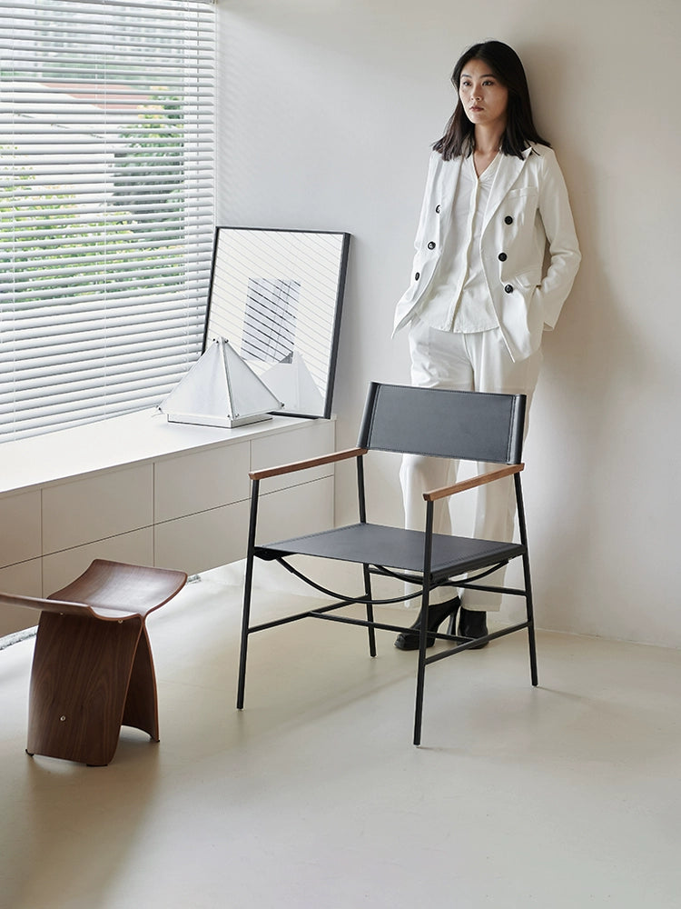 Bingzhi Chair Designer Chair Living Room Household Medieval Art Industrial Style Saddle Leather Back Chair Minimalist Leisure Chair