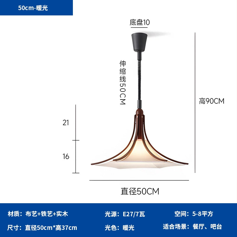 Mittelalterlicher Restaurant-Kronleuchter Wabi Sandy Wind Massivholz Stoff Bar Licht Kreatives fortschrittliches Design Atmosphäre Licht