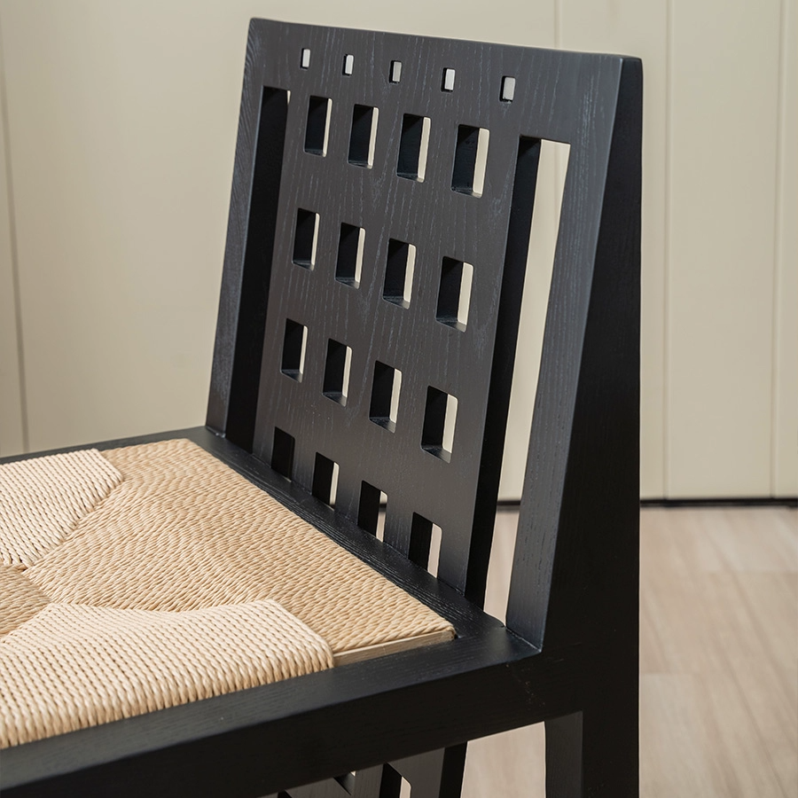 Mittelalterlicher Esszimmerstuhl aus Massivholz, Rattan, Kunst, Meisterstuhl, Designer-Rückenlehne, Arbeitszimmerstuhl, Wabi Sandy Wind 