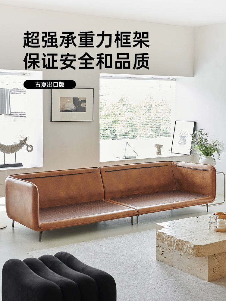 Nordic Retro Oil Wax Cloth Hug Sofa Simple Medium and Ancient Style Small Apartment Living Room HUG Straight Row Three-person Sofa