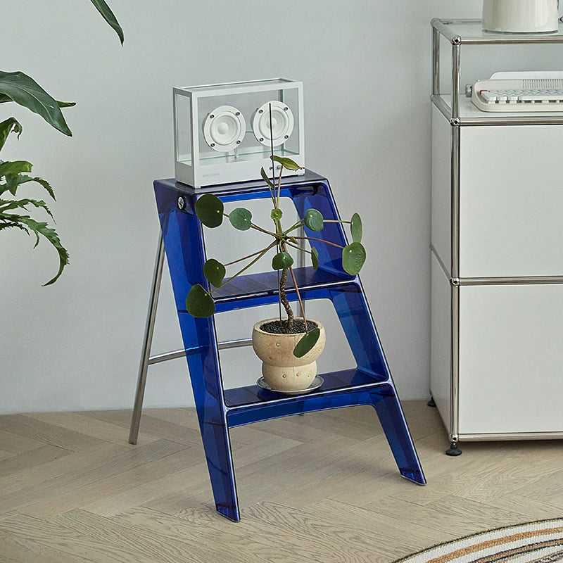 Transparente tragbare Klappleiter für den Haushalt, nordische Ins, dreistufige Leiter, Fischgrätenleiter, multifunktionales Regal 