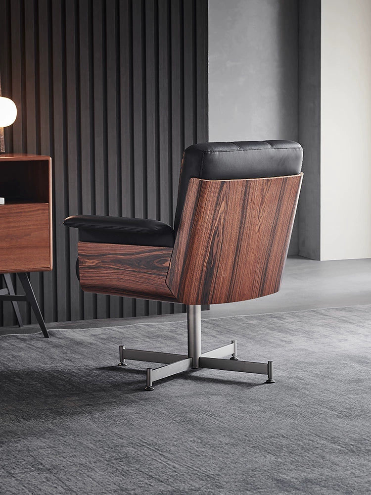 Italian Leather Boss Chair Daiki Modern Light Luxury Desk Chair Solid Wood Armchair Rotating Office Chair Computer Chair