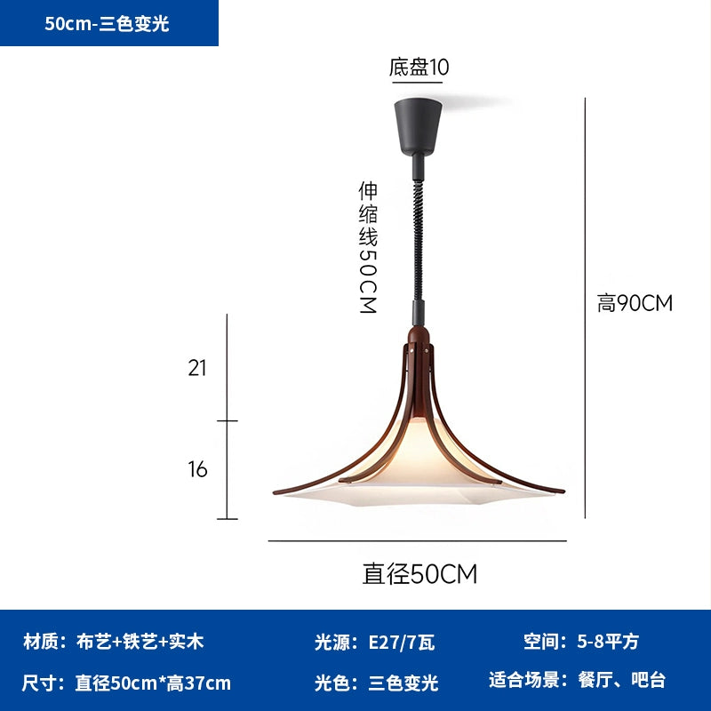 Mittelalterlicher Restaurant-Kronleuchter Wabi Sandy Wind Massivholz Stoff Bar Licht Kreatives fortschrittliches Design Atmosphäre Licht