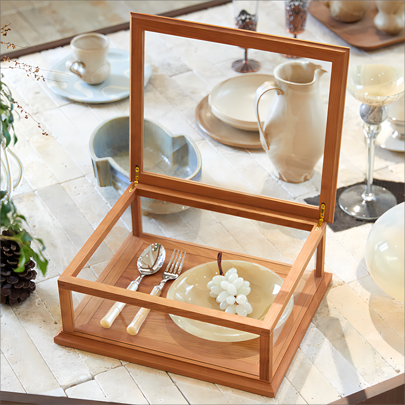 Schreibtisch-Aufbewahrungsbox aus Massivholz, Vitrine für Schmuck, mittelgroß, antik, leicht, luxuriös, Dessert-/Kuchenvitrine 