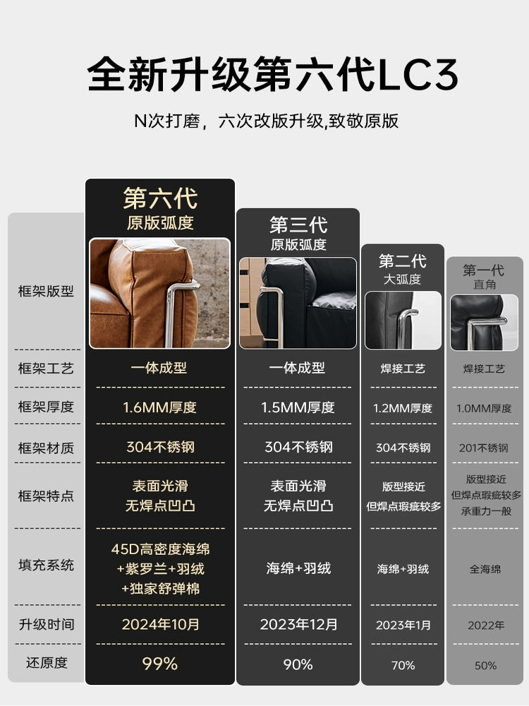 Corbusier LC3 Stainless Steel Leather Single Sofa Living Room Balcony Medieval Oil Wax Leather Single Chair