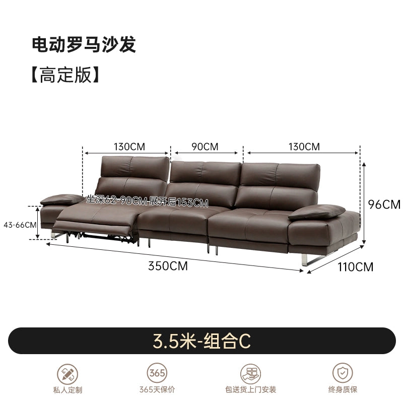 Roman Sofa Italian Minimalist Villa Large Flat Living Room Functional Backrest Adjustable Electric Sofa Light Luxury Leather
