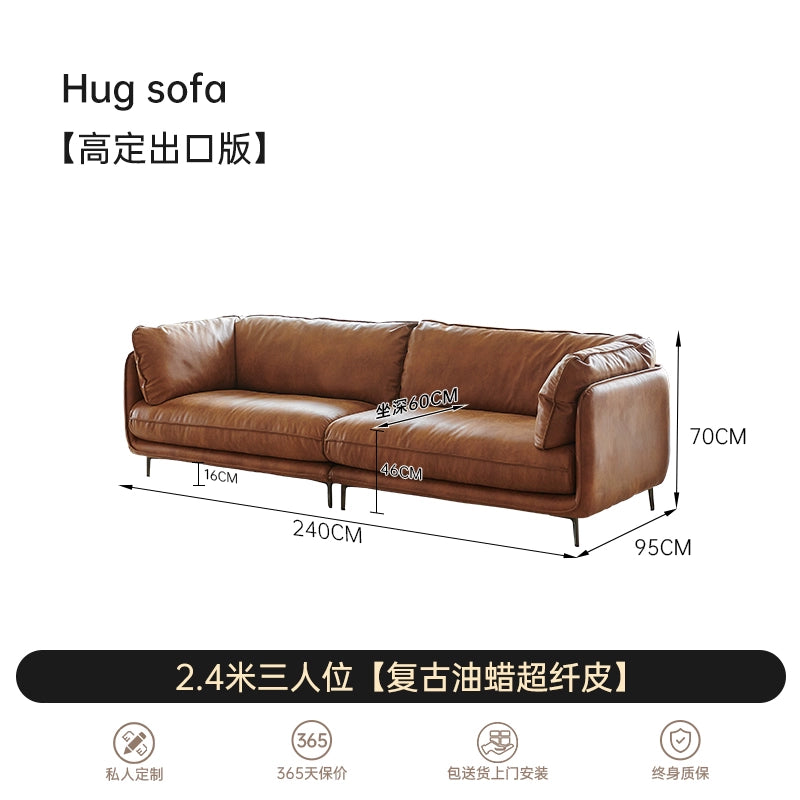 Nordic Retro Oil Wax Cloth Hug Sofa Simple Medium and Ancient Style Small Apartment Living Room HUG Straight Row Three-person Sofa