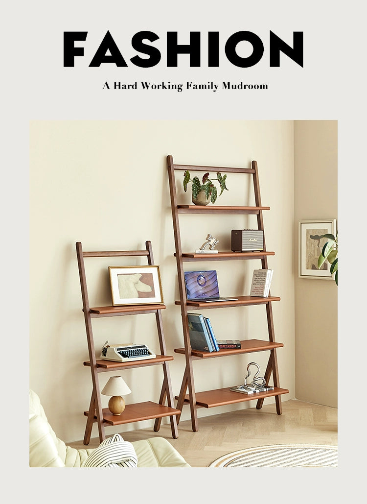 Bücherregal aus Sattelleder, mittelalterliches Replika-Regal, deckenhoher mehrschichtiger Lagerschrank, Wandregal aus Massivholz, Wohnzimmer 