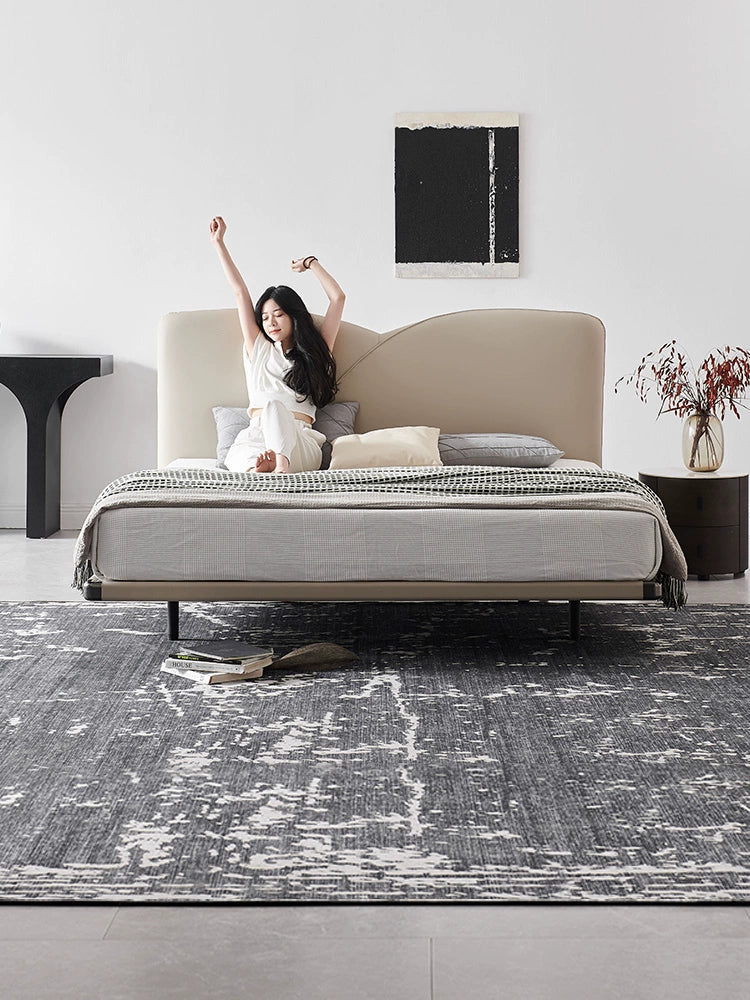 Italian Leather Bed Modern Simple High-end Atmosphere Master Bedroom Double Bed Full Steel Frame Soft Bed Wedding Bed