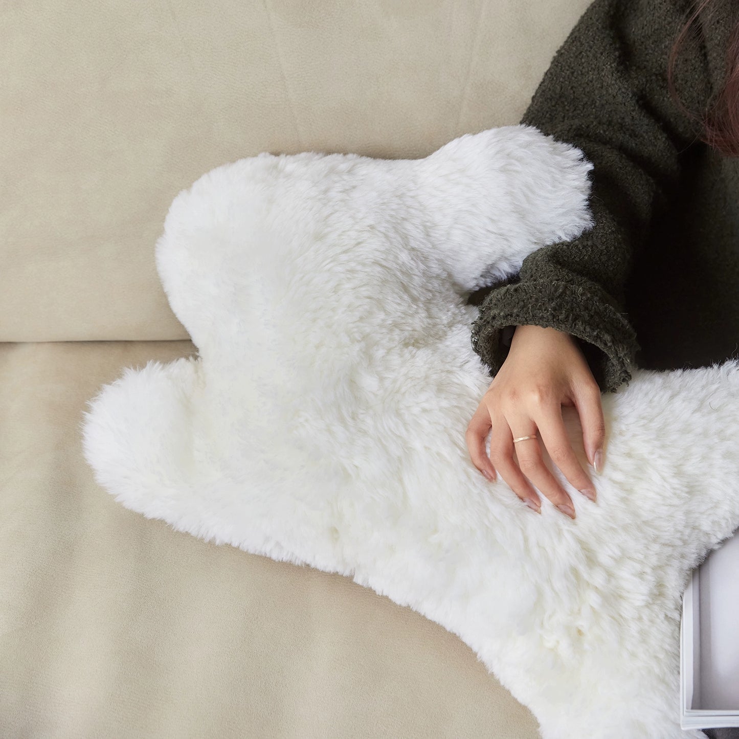 Kaninchen-Wurfkissen, echte Wolle, für Wohnzimmer, Sofa, Schlafzimmer, weiche, wachsartige Puppe, niedlich, leicht, luxuriös, hohes Gefühl 