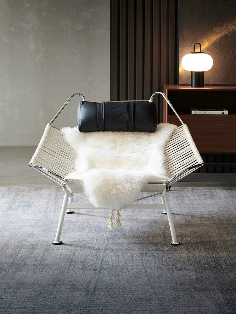 Designer Single Leisure Chair Wabi Sandy Wind Ins Popular Creative Hemp Rope Weaving Living Room Balcony Recliner Medieval Flag Rope Chair