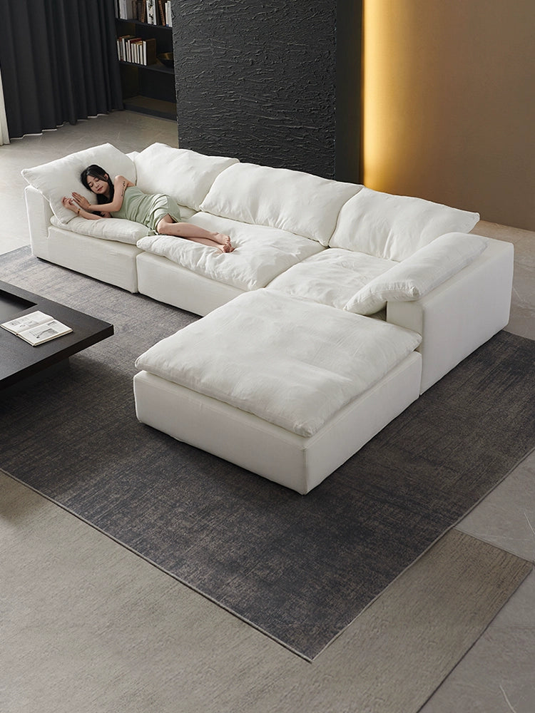 Cloud Cloud Sofa Cream Wabi Wind Designer Living Room Cotton and Linen Fabric Sofa Down Straight Row Princess Combination