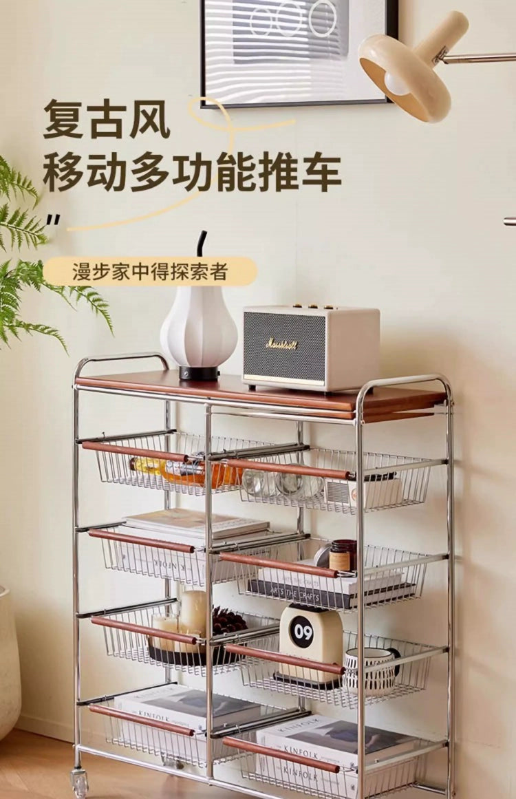 Lagerwagen im mittelalterlichen Stil, Schmiedeeisen-Bodenregal, Wohnzimmer, Haushalt, mehrschichtiges Snack-Gemüseregal 