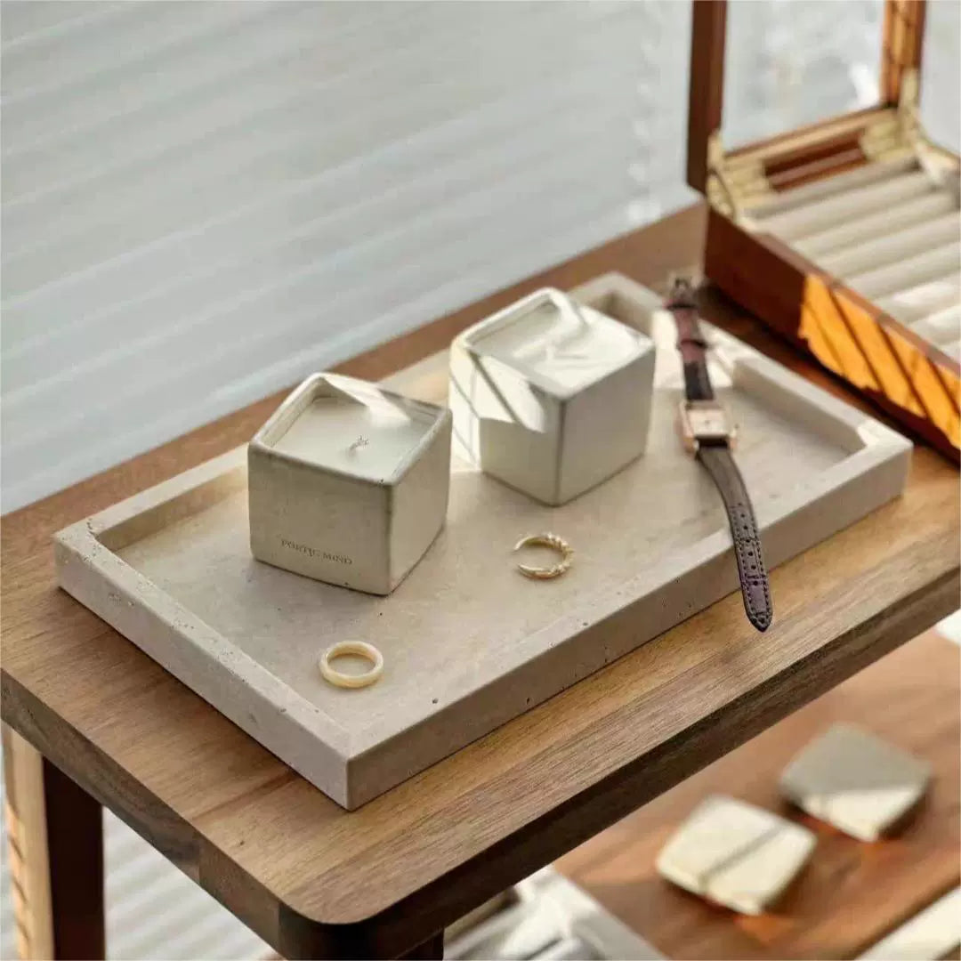 Marmortablett Wabi-Sabi Schmuck Aufbewahrungstablett Aromatherapie Regal Gelb Travertin Französisches Ornament 