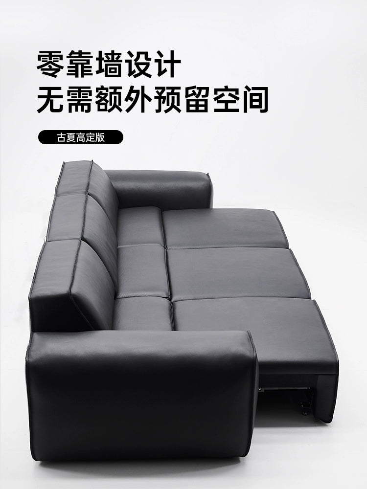 Italian Minimalist Summer Map Big Black Cow Function Sofa Electric Push Bed Living Room Straight Row First Layer Cowhide Telescopic Sofa Bed