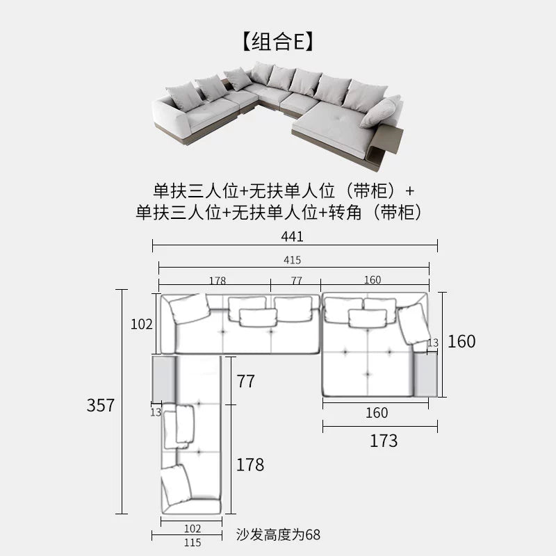 Italian Light Luxury Minimalist Connery Connery Cotton and Linen Fabric Sofa Combination Corner Arc Villa Large Flat Floor