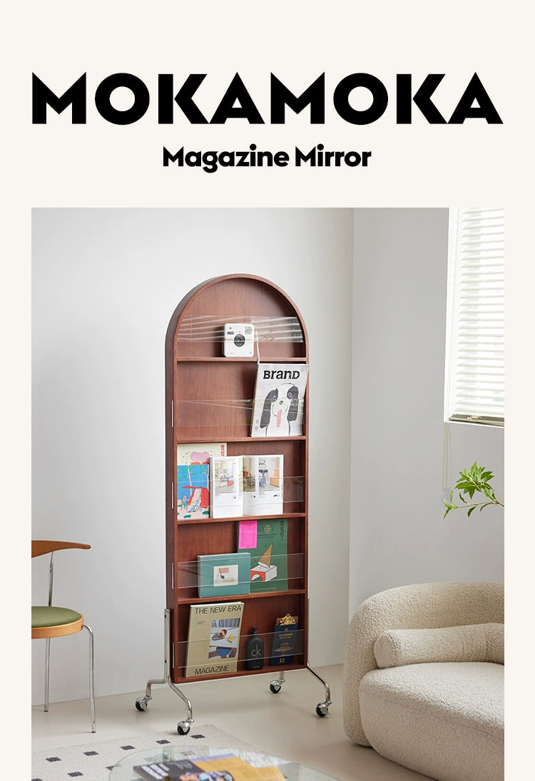Zeitschriftenständer Multifunktionaler Ganzkörperspiegel Retro-Zeitungsständer aus Massivholz vom Boden bis zur Decke Beweglicher Ganzkörperspiegel 