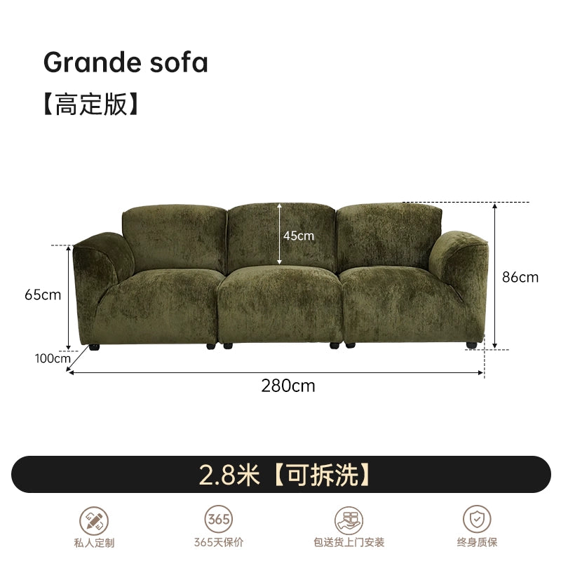 Grande Sofa Living Room Italian Minimalist Three-person Straight Row Adjustable Movable Backrest Dismantling and Washing Fabric Sofa