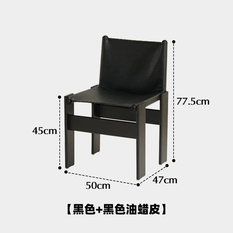 Mönchstuhl, mittelalterlicher Esszimmerstuhl aus Massivholz, Wabi-Windstuhl, Haushaltsstuhl im Vintage-Stil mit Ölwachs-Lederrückenlehne 