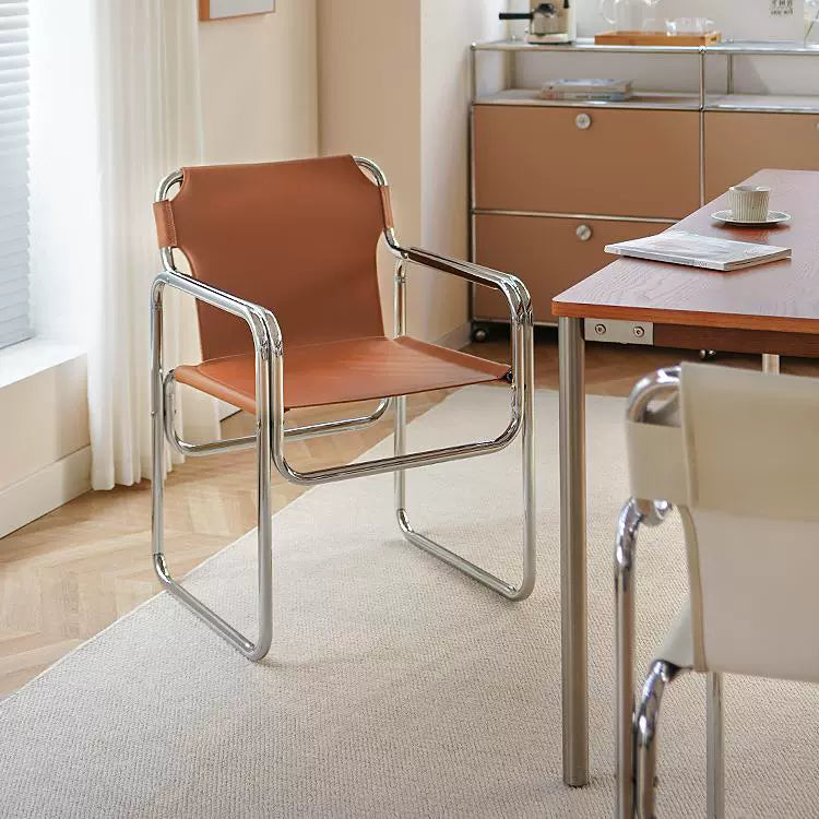 Esszimmerstuhl aus Sattelleder im nordischen Industriestil, leichter Luxus, High Sense, Home Master Chair, mittelalterliche Eisenkunst 