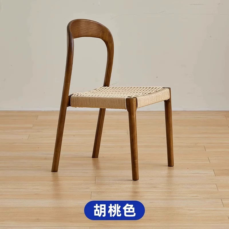 Esszimmerstuhl aus massivem Holzseil, Retro, nordischer Wabi-Wind-Stuhl, Rückenlehnenstuhl, für den Haushalt, kleine Wohnung, Schreibtischstuhl 