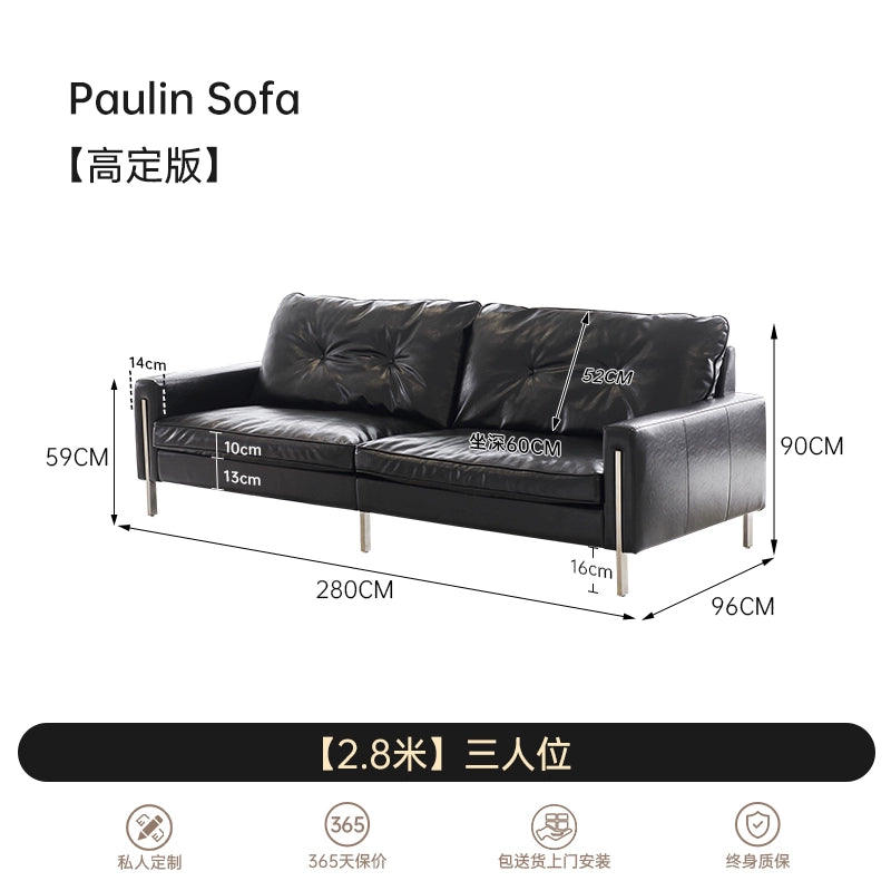 Medieval Bauhaus Bolin Sofa Minimalist Leather Sofa Straight Row Small Apartment Designer Black Retro Sofa