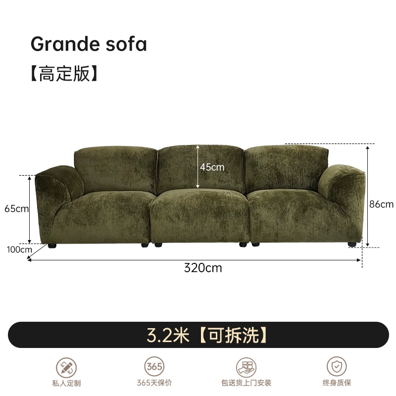 Grande Sofa Living Room Italian Minimalist Three-person Straight Row Adjustable Movable Backrest Dismantling and Washing Fabric Sofa